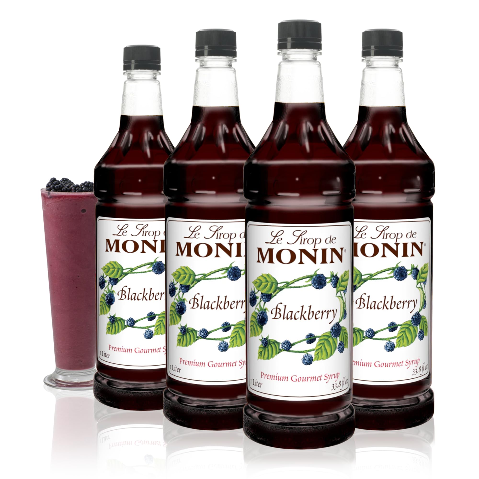 Monin - Blackberry Syrup, Soft and Succulent, Great for Cocktails, Lemonades, and Sodas, Gluten-Free, Non-GMO (1 Liter, 4-Pack)