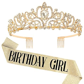 "Birthday Girl" Sash & Rhinestone Tiara Set COCIDE Birthday Sash and Tiara for Women Birthday Decoration Kit Rhinestone Headband for Girl Glitter Crystal Hair Accessories for Birth Party