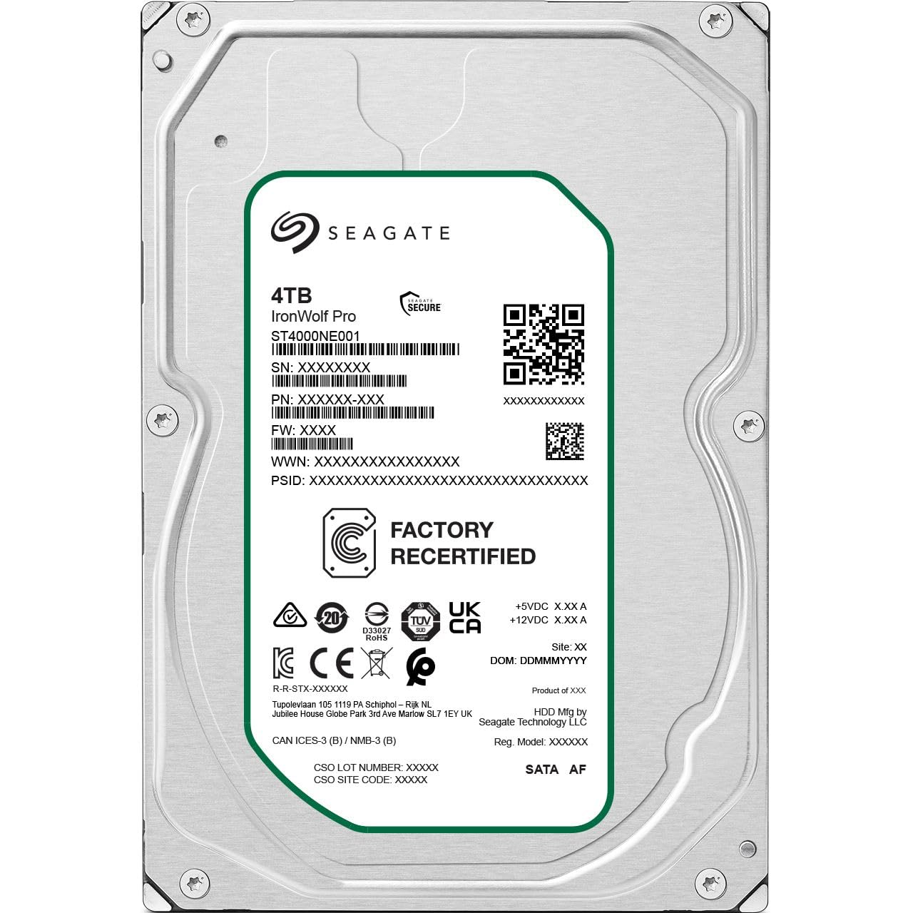 SeagateIronWolf Pro ST4000NE001 internal hard drive 3.5" 4000 GB Serial ATA III (Refurbished)