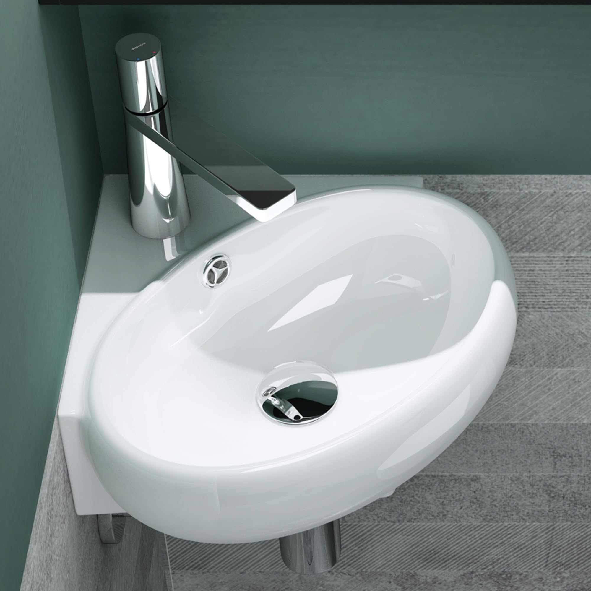 Mai & Mai Lavabo da Appoggio 39,5x38,5x14,5cm in Ceramica, Bianco | Lavabo Bagno Sospeso, Lavandino Bagno, Brüssel002, Nano Rivestimenti inclusi