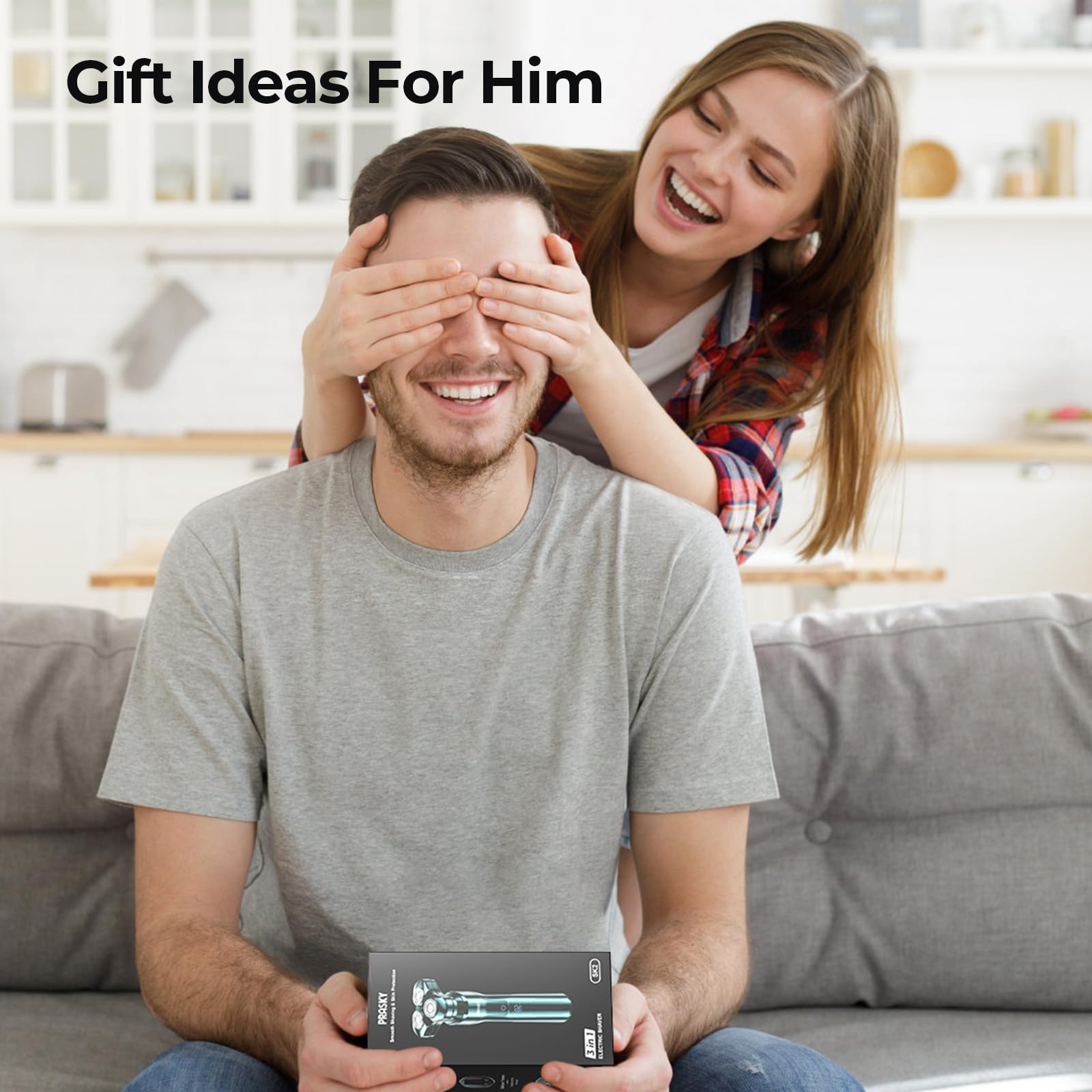 PRASKY Electric Razor for Men, 3-in-1 Face Shaver, Rotary LED Display, Rechargeable, Floating Head, Replaceable Blades, Portable Wet and Dry Travel Beard Trimmer, Hair Clippers Kit, Ideal Gift