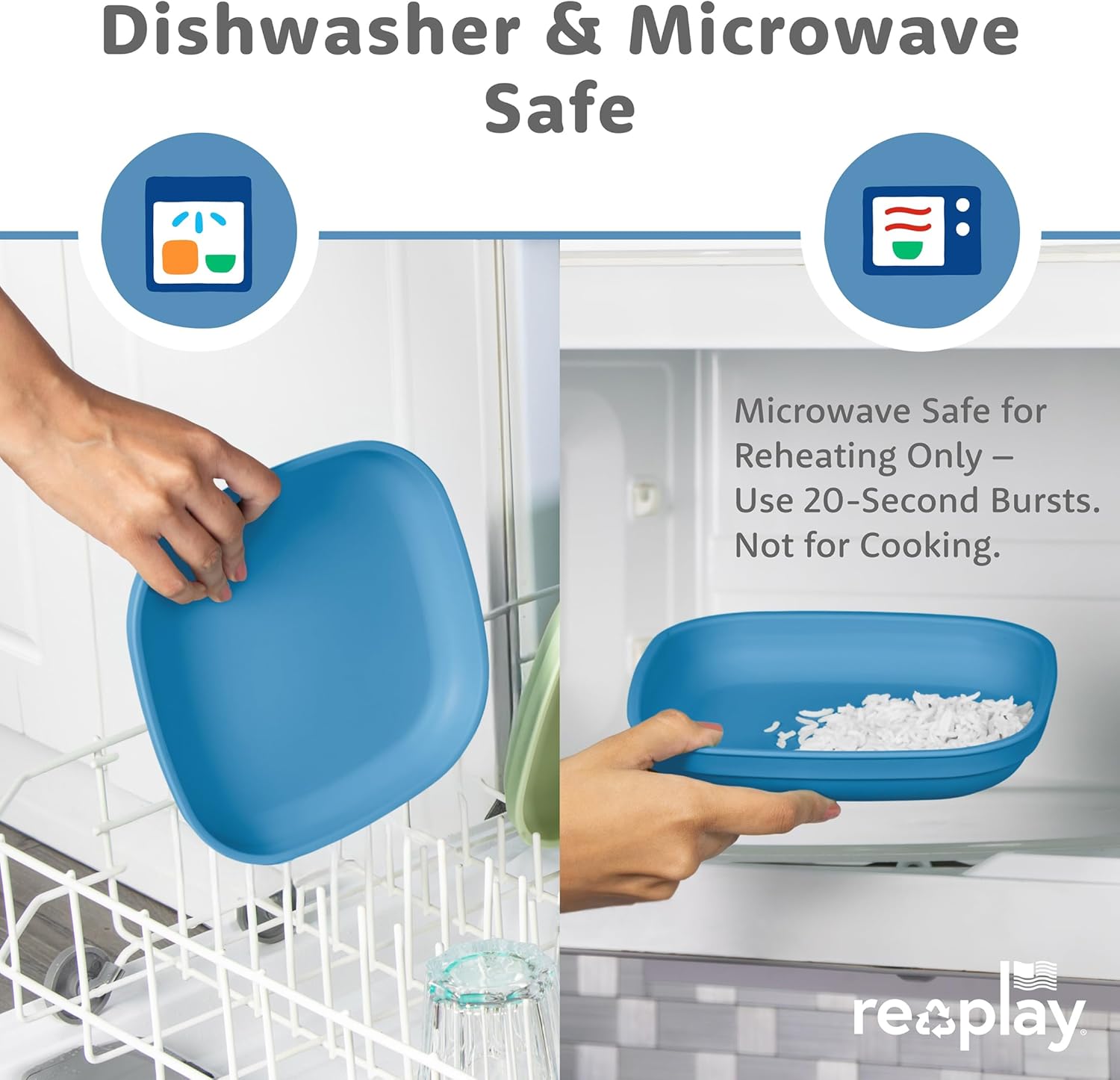 Re-Play Toddler Plates - 22 Oz. Deep-Walled Flat Kids Plates - Dishwasher & Microwave Safe - Made in USA - Set of 4-7.37" x 7.37" x 1.25" - A True Blue - Image 7