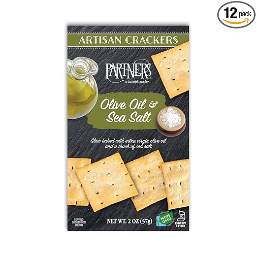 Partners Snack Crackers, Olive Oil & Sea Salt, Green Banner, 2.0 Ounce (Pack of 12), Made with Real Ingredients, Non-GMO, Kosher