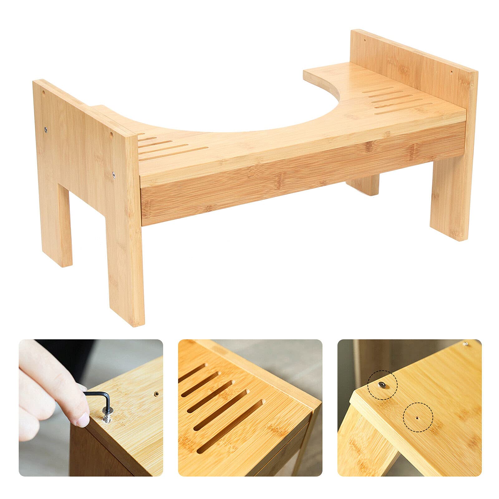 Taboret toaletowy z bambusa, podnóżek dla dzieci, pomoc w toalecie, regulacja wysokości 17-22 cm, antypoślizgowy podnóżek WC