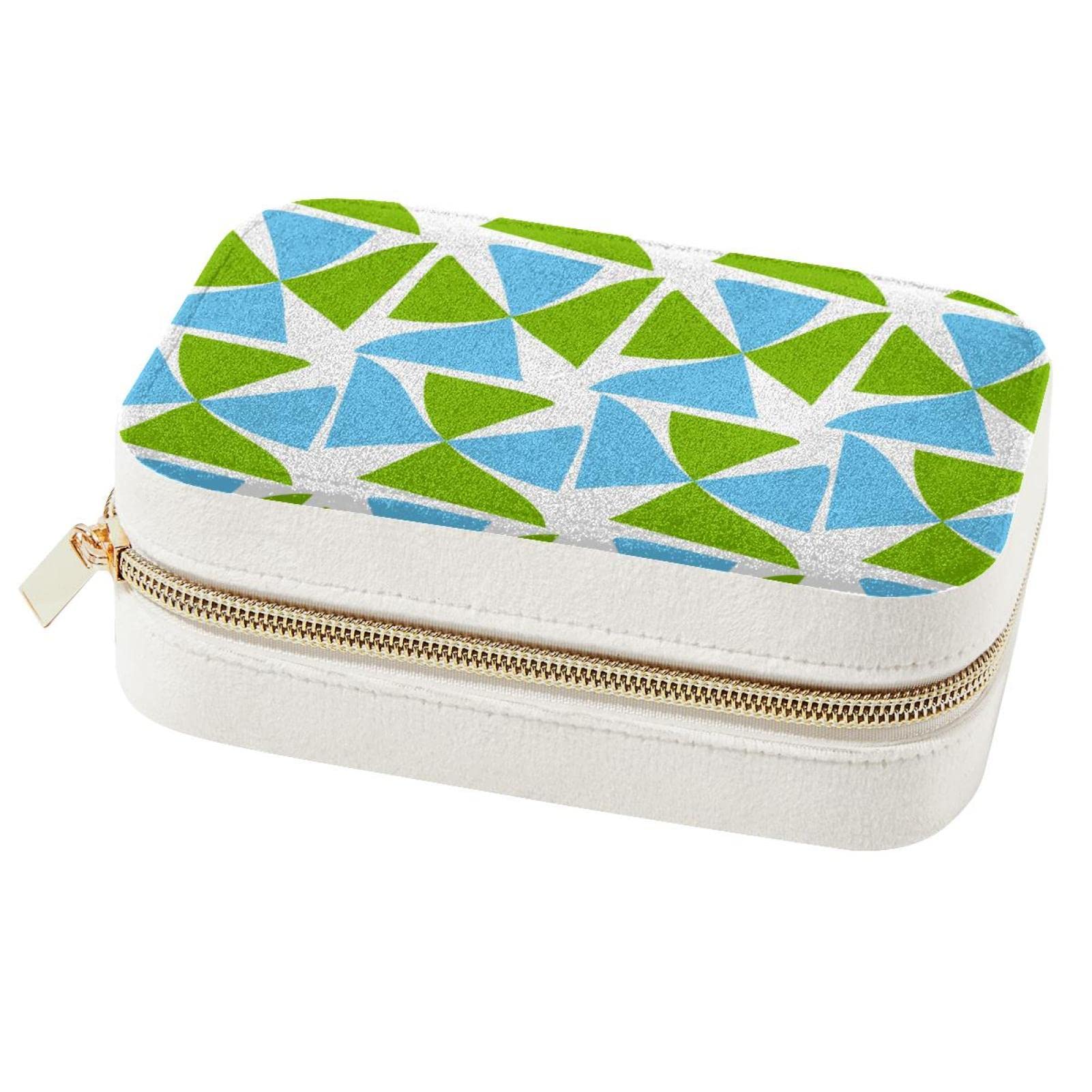 Boîte à bijoux de voyage en velours pelucheux, petite boîte à bijoux de voyage pour femme, bleu vert carré
