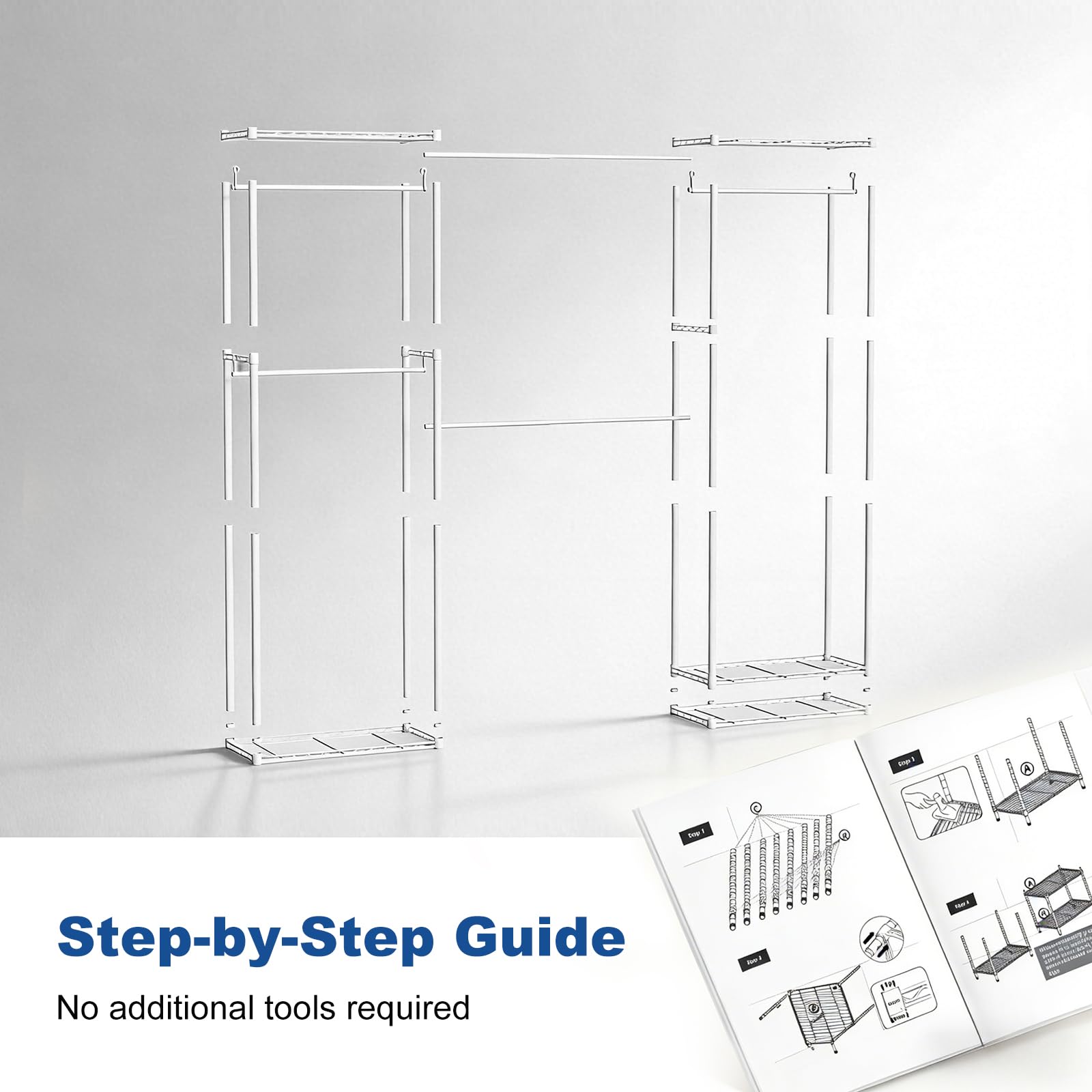 Teleskop Kleiderständer (174-239) x H194 cm, Offener Kleiderschrank, Kleiderstange mit Stabiler Kohlenstoffstahl-Konstruktion, Garderobenständer als Kleiderschrank Offen für Schlafzimmer