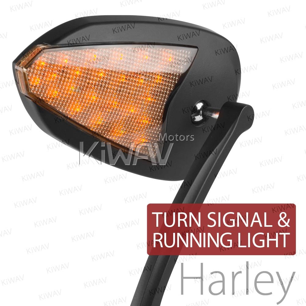 KiWAV Flash Black Motorcycle Mirrors with Auxiliary LED Running Light and Indicator compatible for H