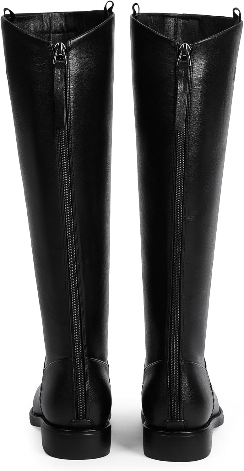 Modatope Knee High Boots Women Rounded Toe Flat Retro Bais Opening Low Chunky Heel Riding Boots - Image 6