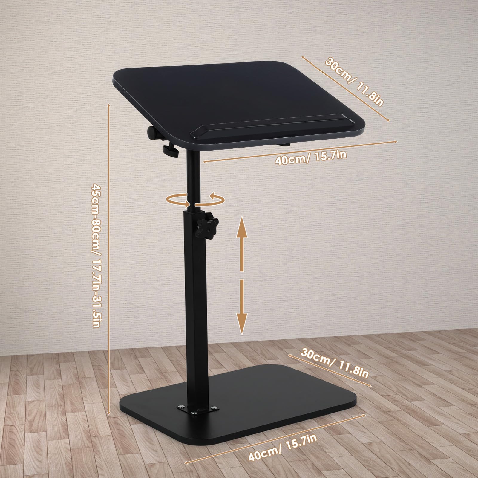 comfoyar Tavolino a Forma C Altezza Regolabile, Girevole 360° Tavolino di Divano Laterale con Doghe per Letto Vasca da Bagno, Tavolino da Caffè Moderno per Soggiorno Ufficio, Piccolo Spazio, Nero