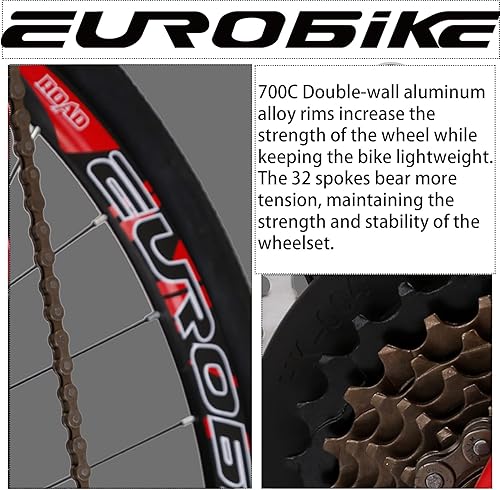 Miniatura 6 de EUROBIKE HY XC580 - Bicicleta de grava, bicicleta de 21 velocidades para hombres o mujeres, neumáticos extra anchos 700C, bicicleta de carretera de