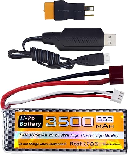 1 unids 7.4V 35C 3500mAh T Plug XT60 Plug Li Batería para WLTYOS 104001 144010 144001 124007 124016 124017 124018 124019 MJX 14301 1 1 4302 14210