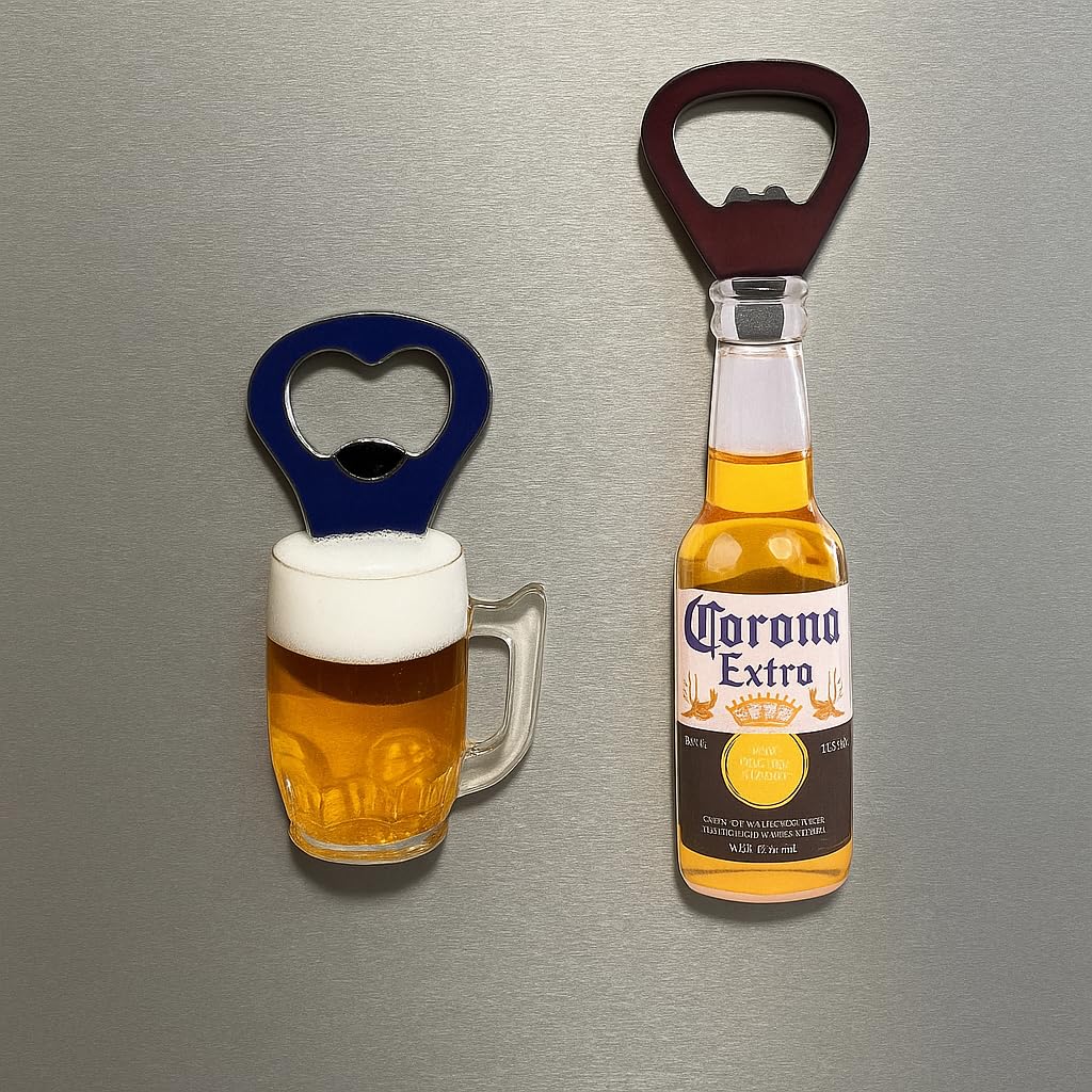 Sponsored Ad - Bottle Opener Fridge Magnet – Pack of 2 Beer Bottle Shape Bar Accessories, Magnetic Wall & Fridge Bottle Opener for Kitchen, Bar & Parties