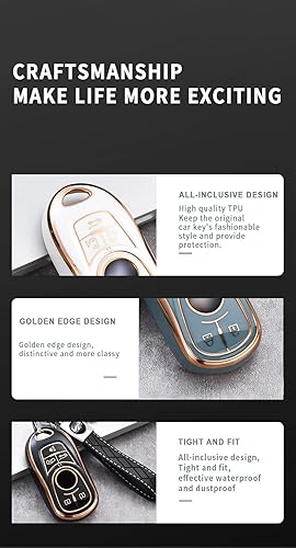 Miniatura 6 de ontto Funda para llavero Buick Envision Enclave Regal Lacrosse 2023, protección completa, borde dorado, TPU, funda con elegante guante para llave de