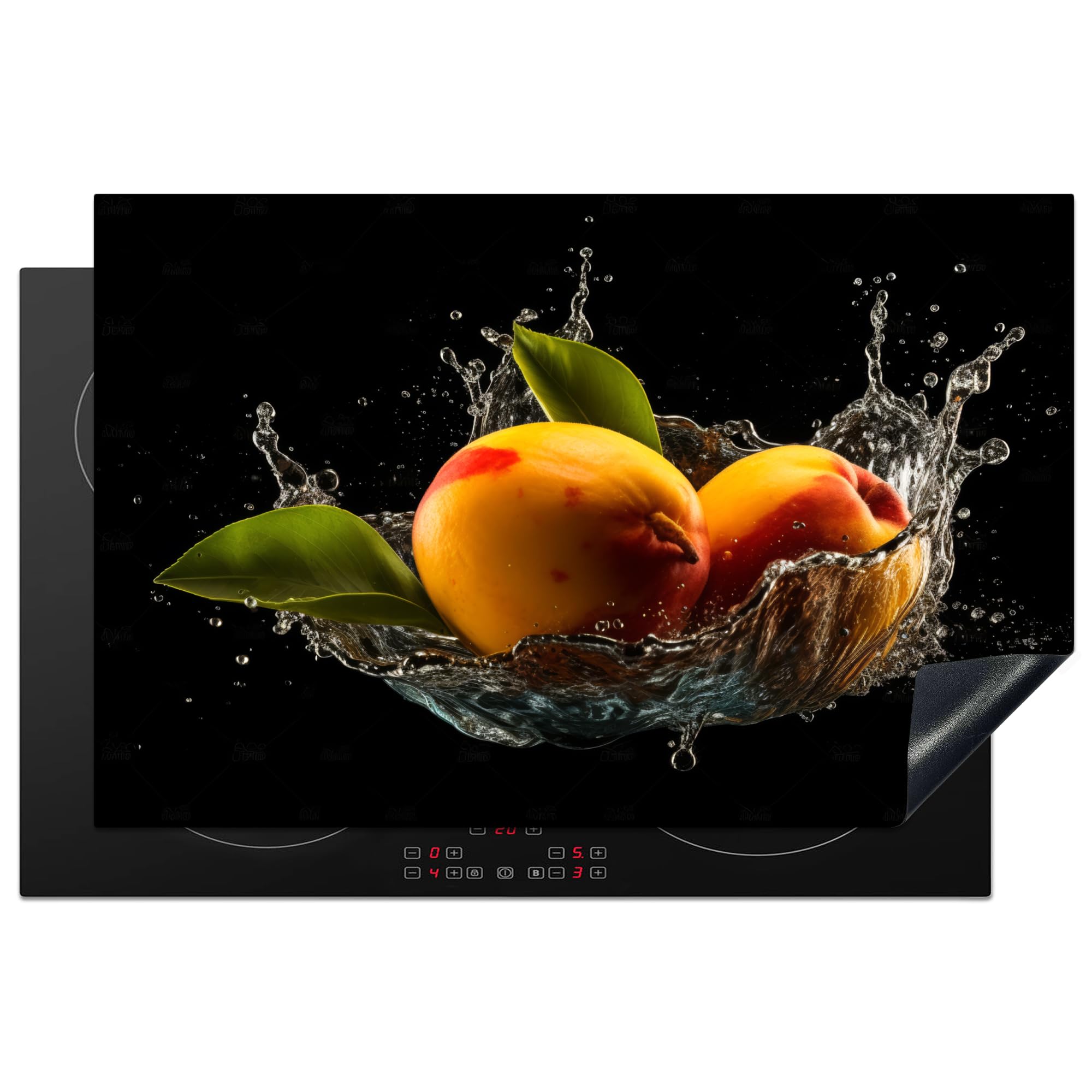 KitchenYeah© Induction Hob Cover Protector Mat 20.5"x31.5" / 80x52 cm Kitchen Universal Ceramic Covers for Electric Cookers Vinyl Mango - Fruit - Water - Black - Leaf