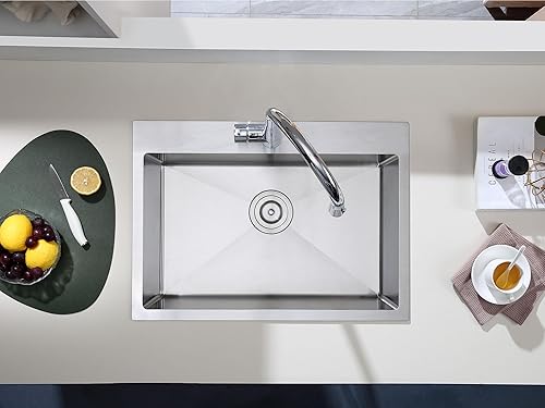 Miniatura 82 de Fregadero de cocina pequeño de acero inoxidable con caída de 20 pulgadas, níquel cepillado, 20 pulgadas de profundidad x 16 pulgadas de ancho x 9