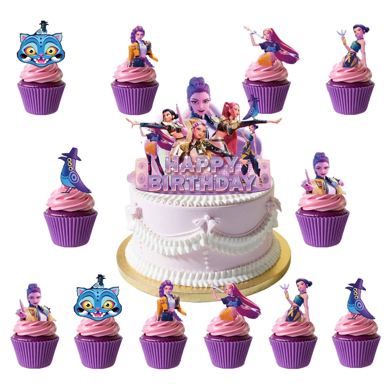 Photo 1 of 25 Pcs Cartoon Cake Decorations, Cute Happy Birthday Cake Toppers, Perfect for Theme Parties, Birthday Celebrations, and Holiday Festivities