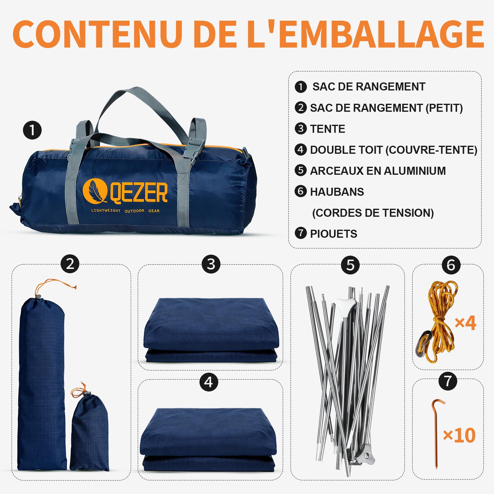 Tente de Camping, Tente dôme, pesant 1,85/2,3 kg,adaptée pour 1 à 2 Personnes, imperméable et Coupe-Vent, adaptée à la randonnée, Camping