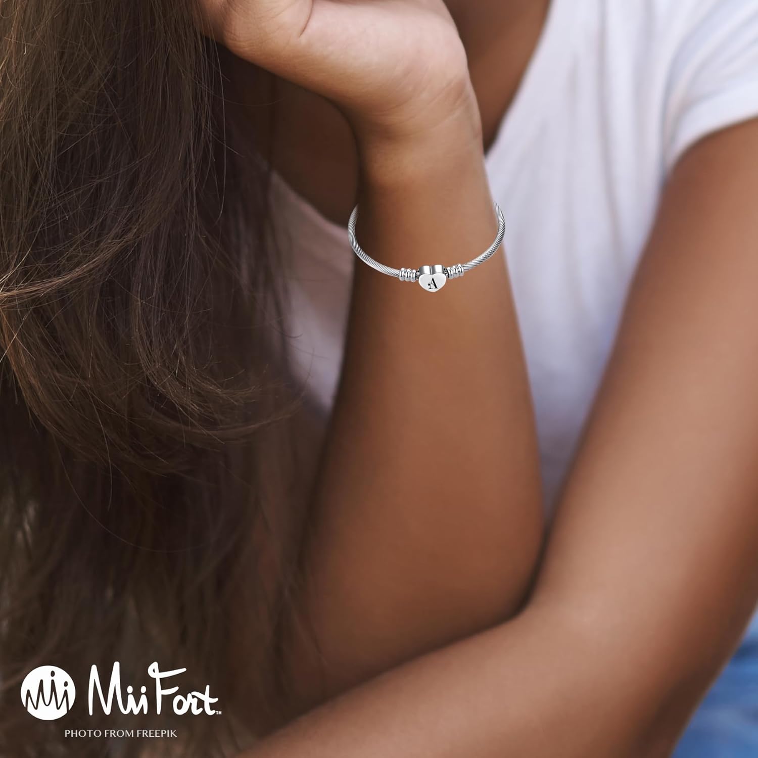 Silver Heart Initial Letter A to Z Cuff Bangle Bracelets for Women Personalized Classic Art Alphabet Name Stainless Steel - Image 4