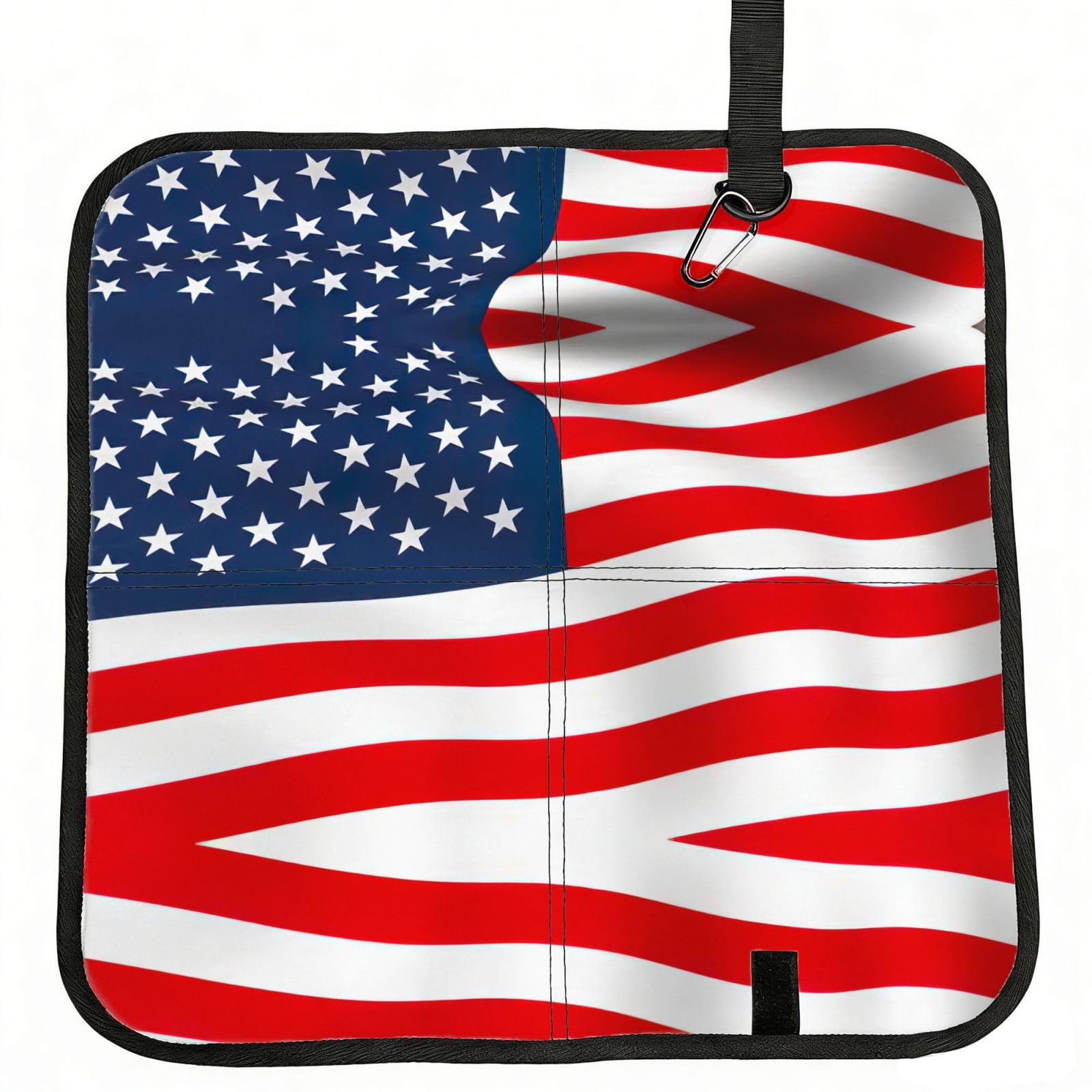 SDEGTHO American Flag Patriotic Printed Foldable Seat Pad with Closure, Lightweight Cushion for Airplane Travel Camping
