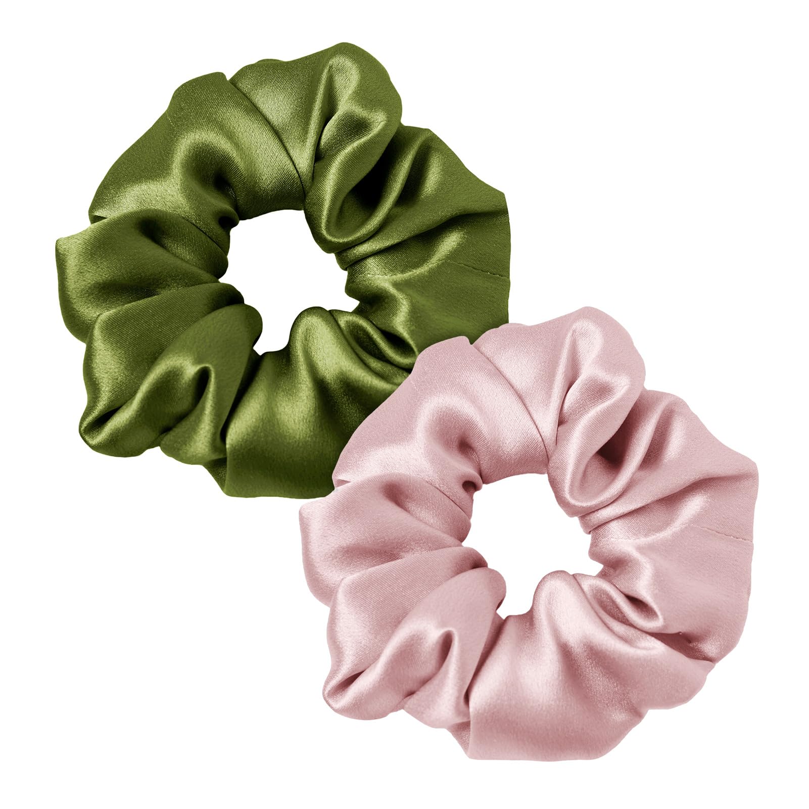 LILYSILK Women's 100% Silk Hair Scrunchies Ladies Elastic Hair Tie Bobbles Ponytail Holders for All Hair Type and Conditions and Preventing Hair Frizz Breakage Loss,Rosy Pink+Dark Olive