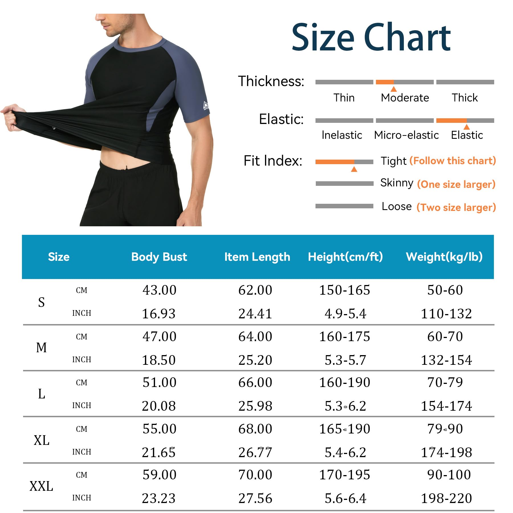 AMZSPORT Camiseta Rash Guard para Hombres, Protección UV UPF 50+, Camiseta de Manga Corta, Chaleco de Protección Solar de Secado Rápido para Natación, Surf, Pesca, Correr