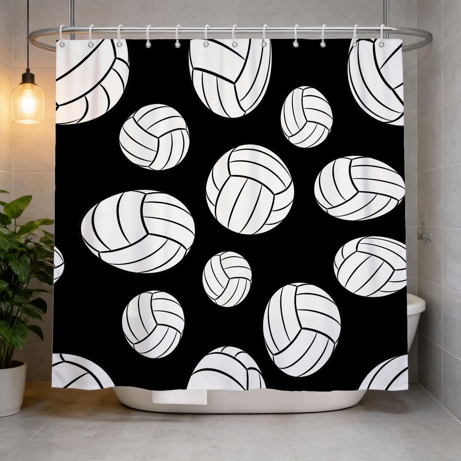 Hongduo 3D Volleyball Shower Curtain for Stalls Bathtubs Sports Bathroom Decor Shower Curtain Set Polyester Fabric Waterproof 200x200cm/79X79 Inch with Hooks