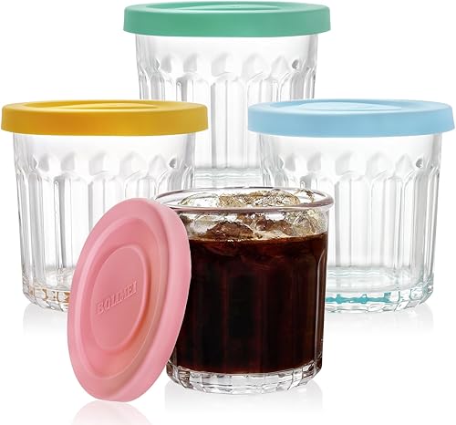 Coloch Paquete de 4 tarros de vidrio de 13 onzas con tapa a prueba de fugas, tarro de almacenamiento transparente de 13.5 fl oz para especias, hojas