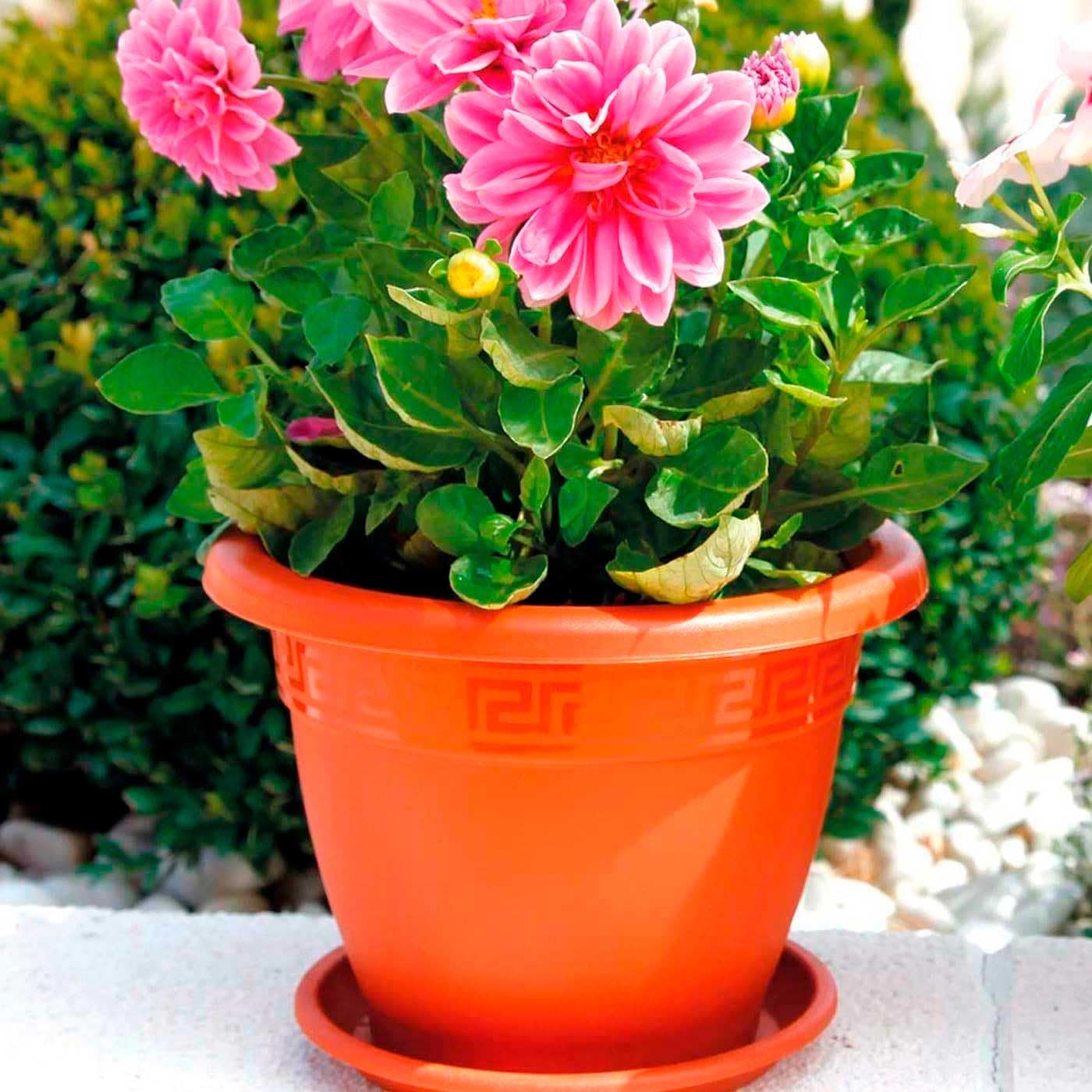 Tradineur - Confezione da 2 vasi rotondi in terracotta, realizzati in plastica, adatti per esterni e interni della casa, Ø 50 cm, colore marrone