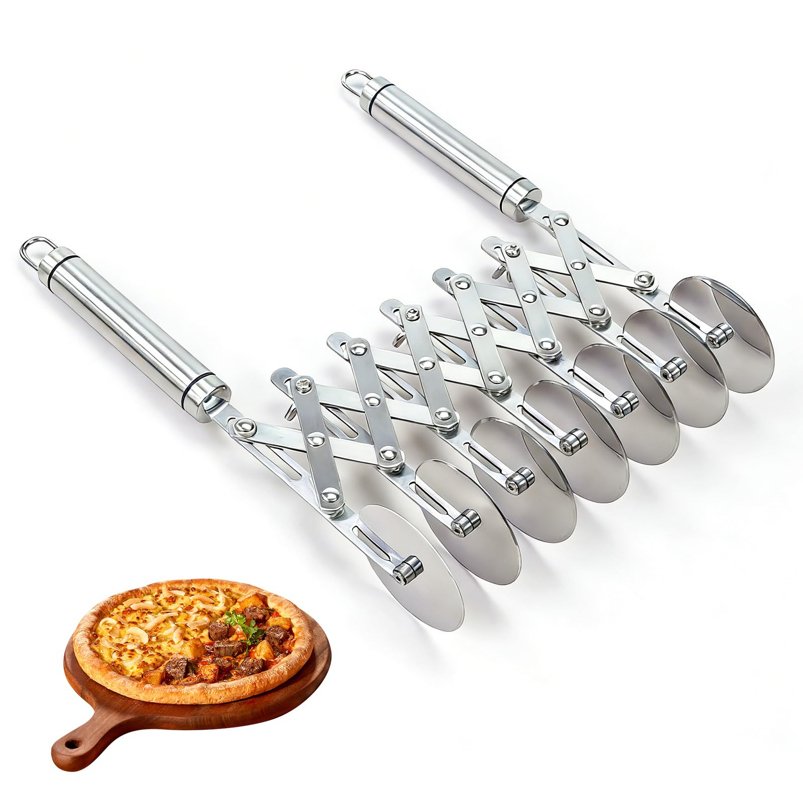Cortador De Masa De Acero Inoxidable - Corta Pizza - Cortador De Pasteles -Laminadora De Masa, 7 Ruedas Con Asa, Adecuadas Para Pizza, Pasteles, Tortitas, Gofres Y ReposteríA De Cocina