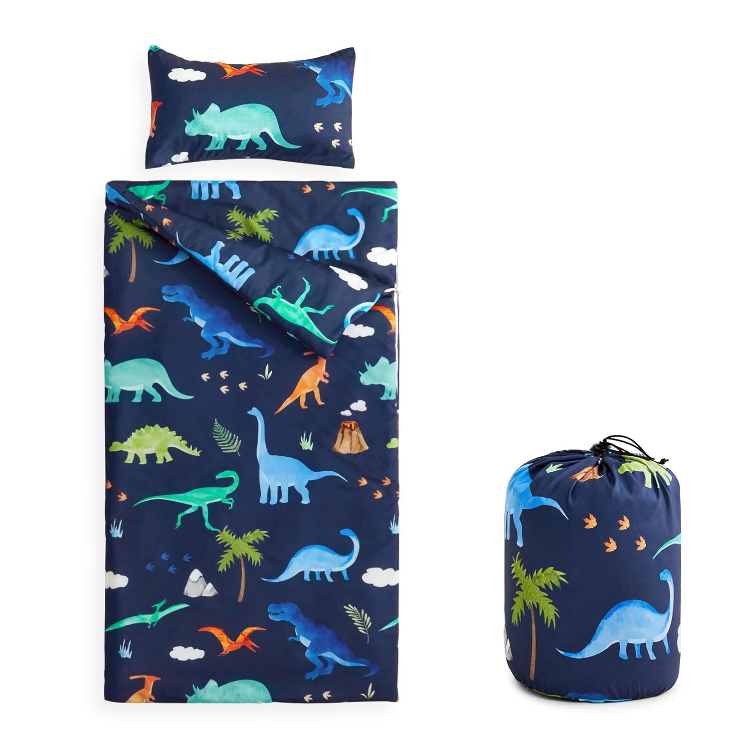 Wake In Cloud – Sleeping Bag for Kids Toddlers, Portable Compact Lightweight Backpacking Nap Mat with Pillow and Blanket, for Boys Girls, Cute Colorful Dinosaur, Navy Blue, 55″ x 30″ Wake In Cloud – Sleeping Bag for Kids Toddlers, Portable Compact Lightweight Backpacking Nap Mat with Pillow and Blanket, for Boys Girls, Cute Colorful Dinosaur, Navy Blue, 55″ x 30″