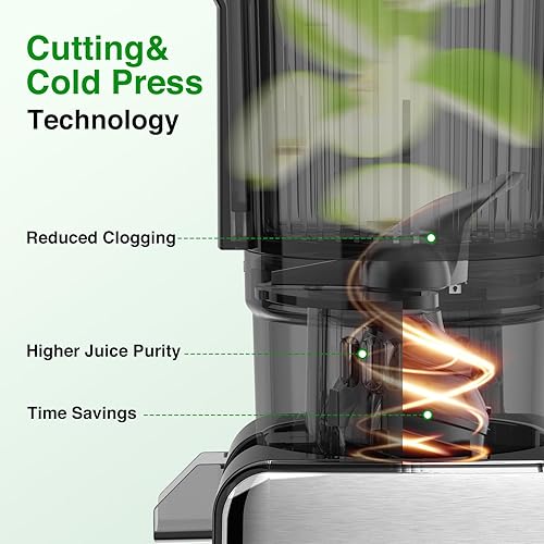 Miniatura 4 de AGLUCKY Exprimidor de prensado en frío, máquina de autoalimentación de 4.35 pulgadas, gran rendimiento de jugo, exprimidor de masticación lenta para