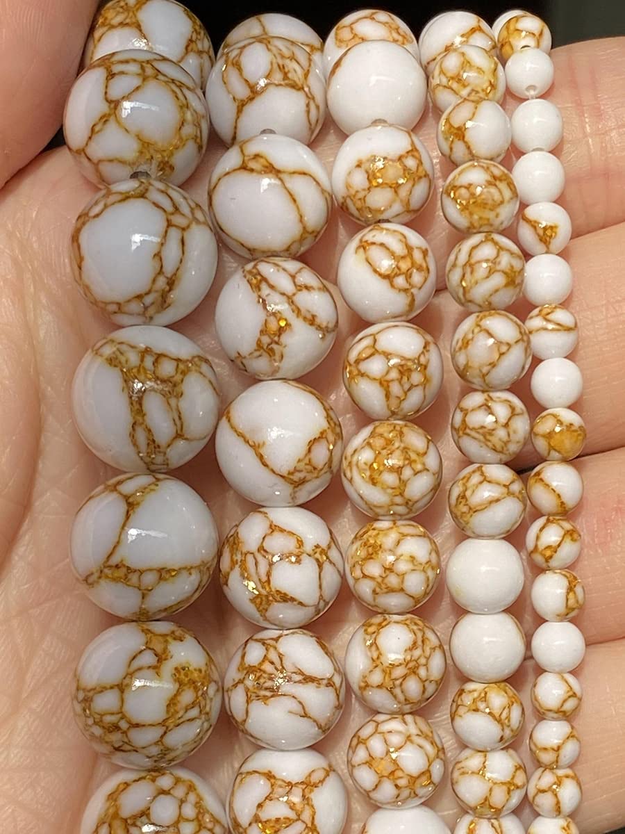 天然石ビーズ ストレッチブレスレットホワイトターコイズとパイライト