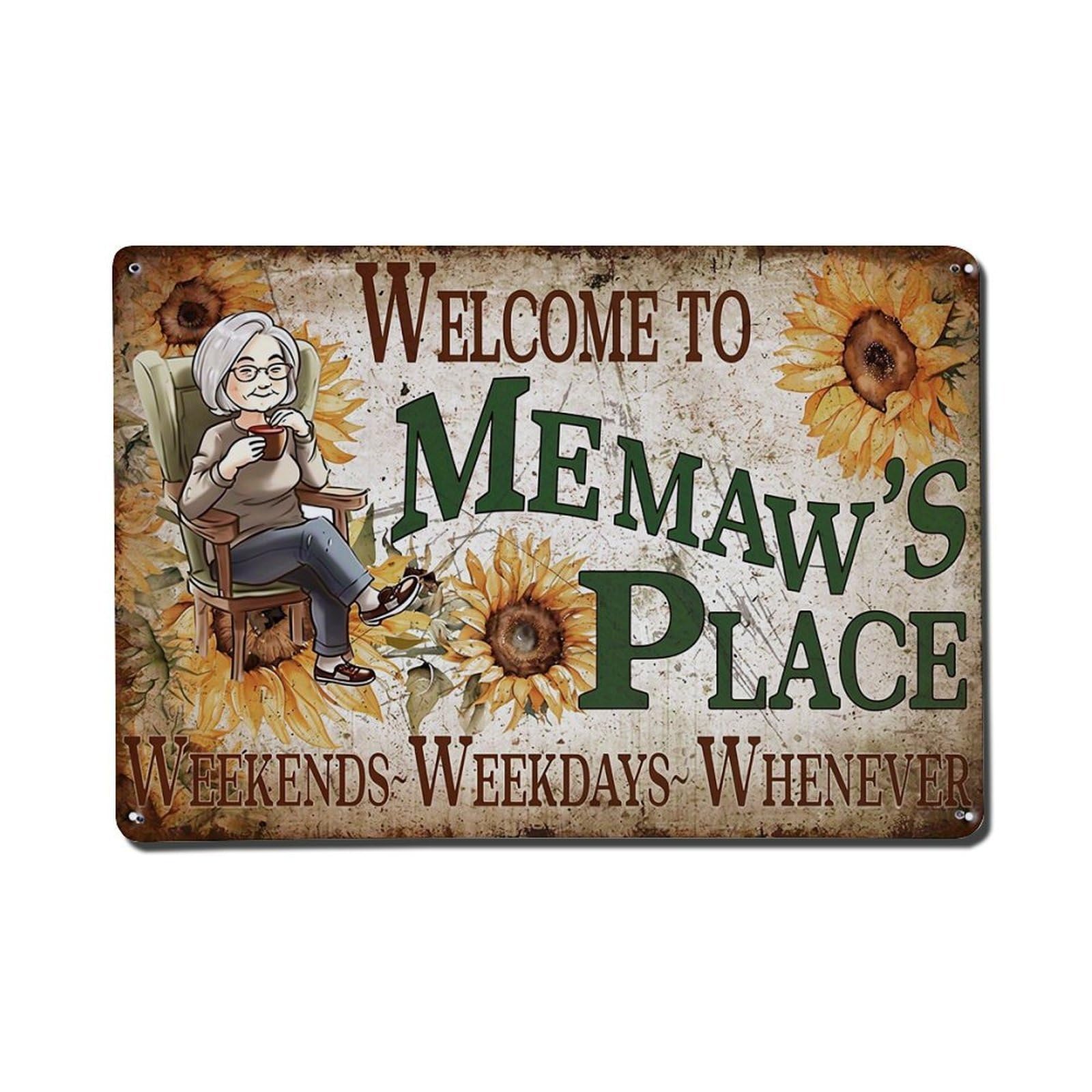 Jdfenggu Vintage Welcome To Memaws Place Sign Retro Metal Tin Sign, Metal Poster For Bar, Home, Man Cave, Kitchen, Laundry Room Art Decor 8X12 Inch