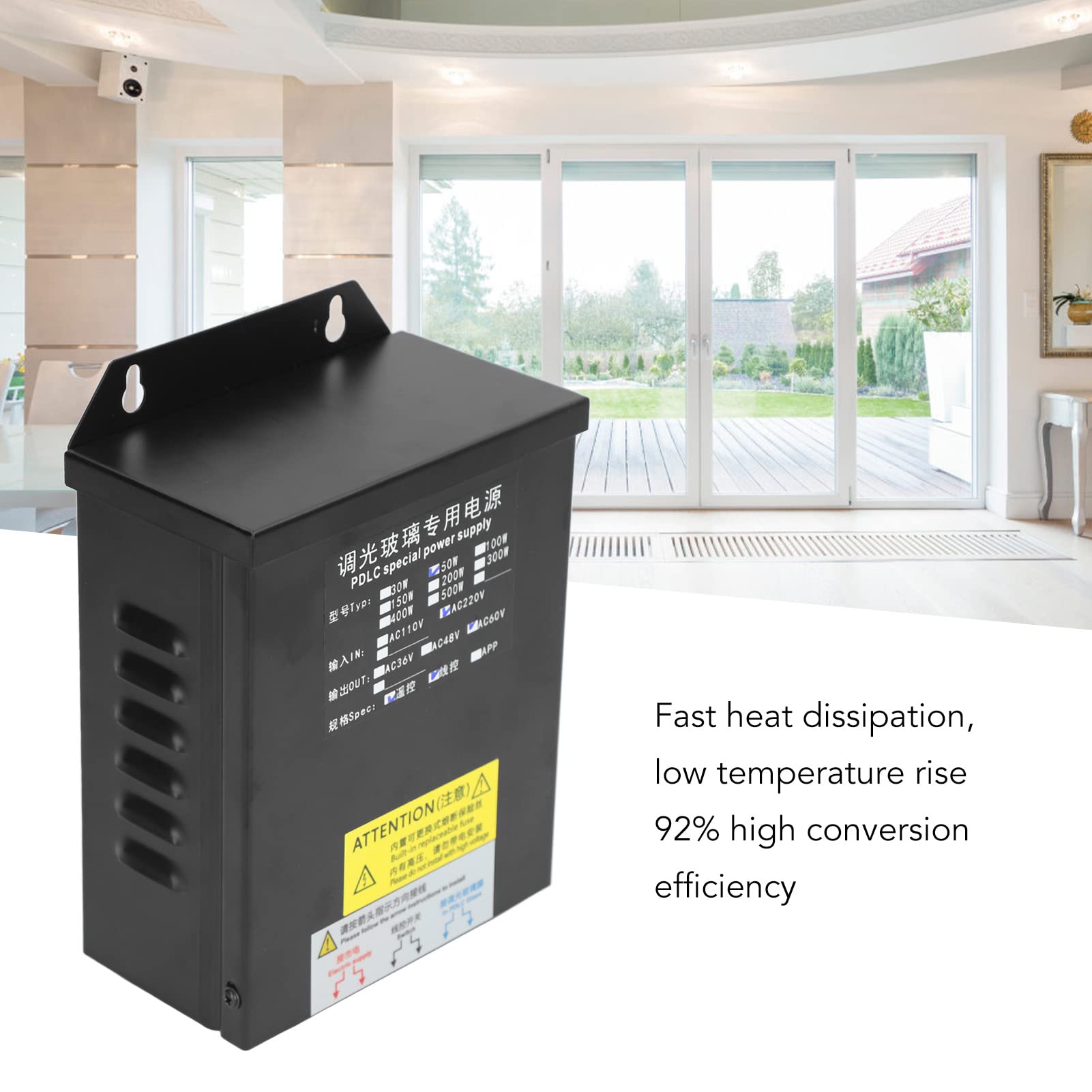 Alimentation intelligente 50 W pour verre PDLC avec sortie AC60 V, 315 MHz, télécommande, matériau en alliage d'acier, haute efficacité, performance sûre, application polyvalente