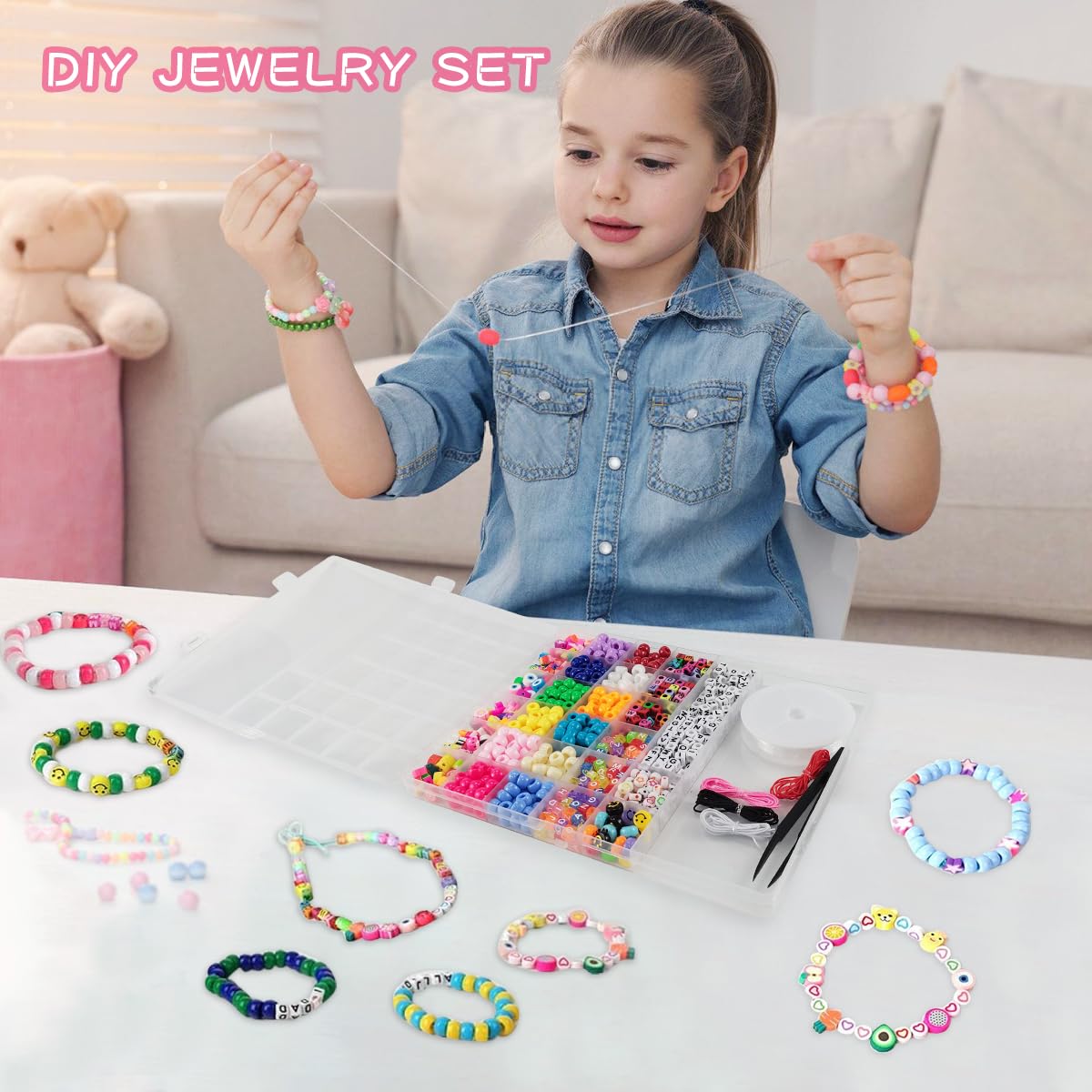 800 Pezzi Kit Perline Per Braccialetti Fai Da Te Bambina, DIY Per Ragazze, Ciondoli, Braccialetti Dell'amicizia, Gioielli