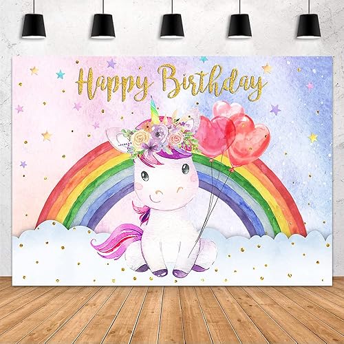 MEHOFOND Telón de fondo de cumpleaños de unicornio con diseño de arco rojo decoración de fiesta de cumpleaños para niñas suministros de cumpleaños