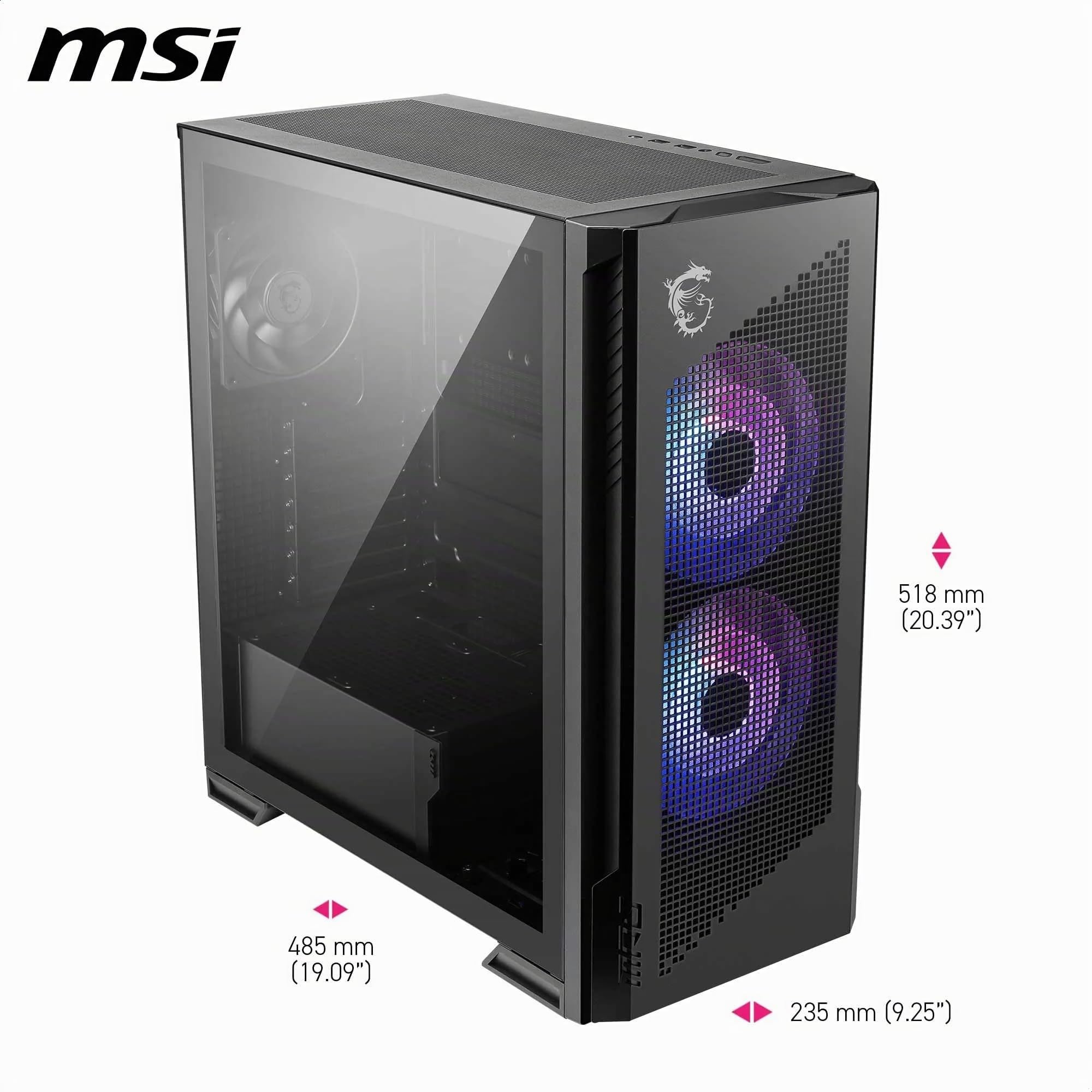 MSI MPG Velox 300R PZ – Torre Gaming ATX con Panel Mesh, Alto Flujo de Aire, Ventiladores ARGB, USB-C, Soporte GPU Vertical, Cristal Templado – Chasis Premium para PC Gaming