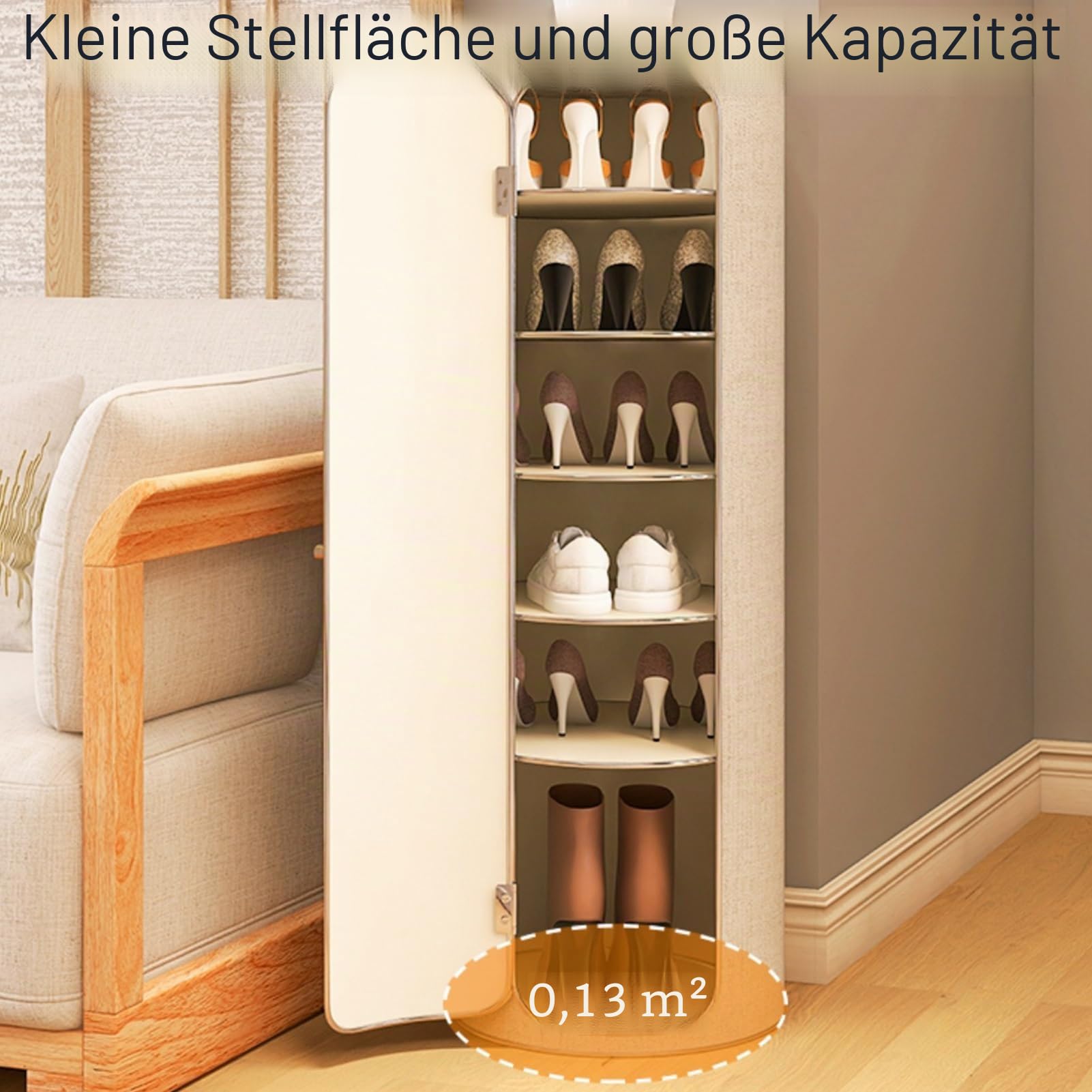 Schuhregal, rund, freistehend, geschlossen, vertikal, hohes Schuhregal für Eingangsbereich, Schrank, Garage – große Schuhaufbewahrung