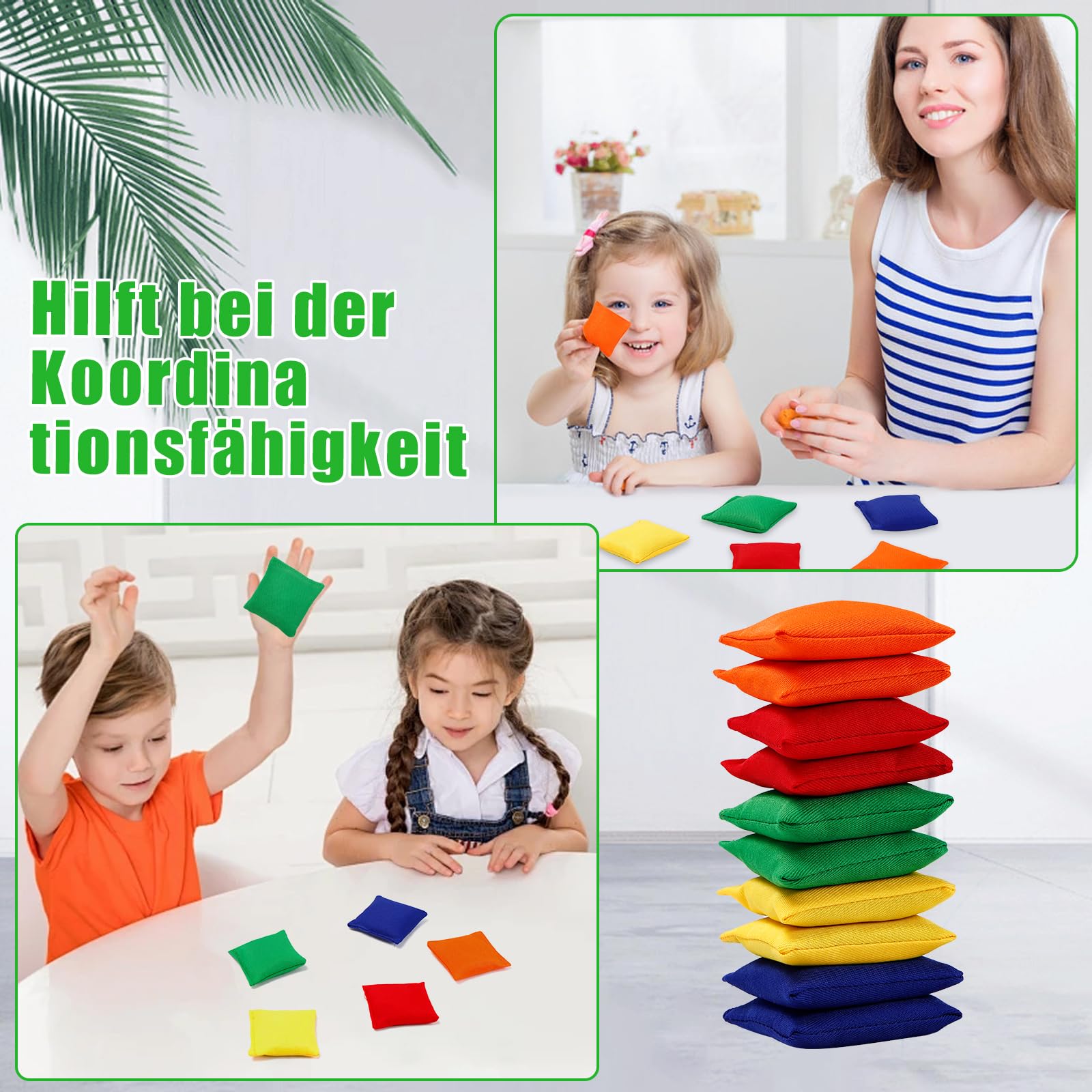 10 Stück Cornhole Säckchen, 6.5 x 6.5cm Cornhole Bean Bag, Nylon Wurfsäckchen, Klein Wurfsack, Bunte Bohnensäckchen, Bean Bag Wurfspiel für Kinder Outdoor Indoor Familie Partyspiele, 5 Farben