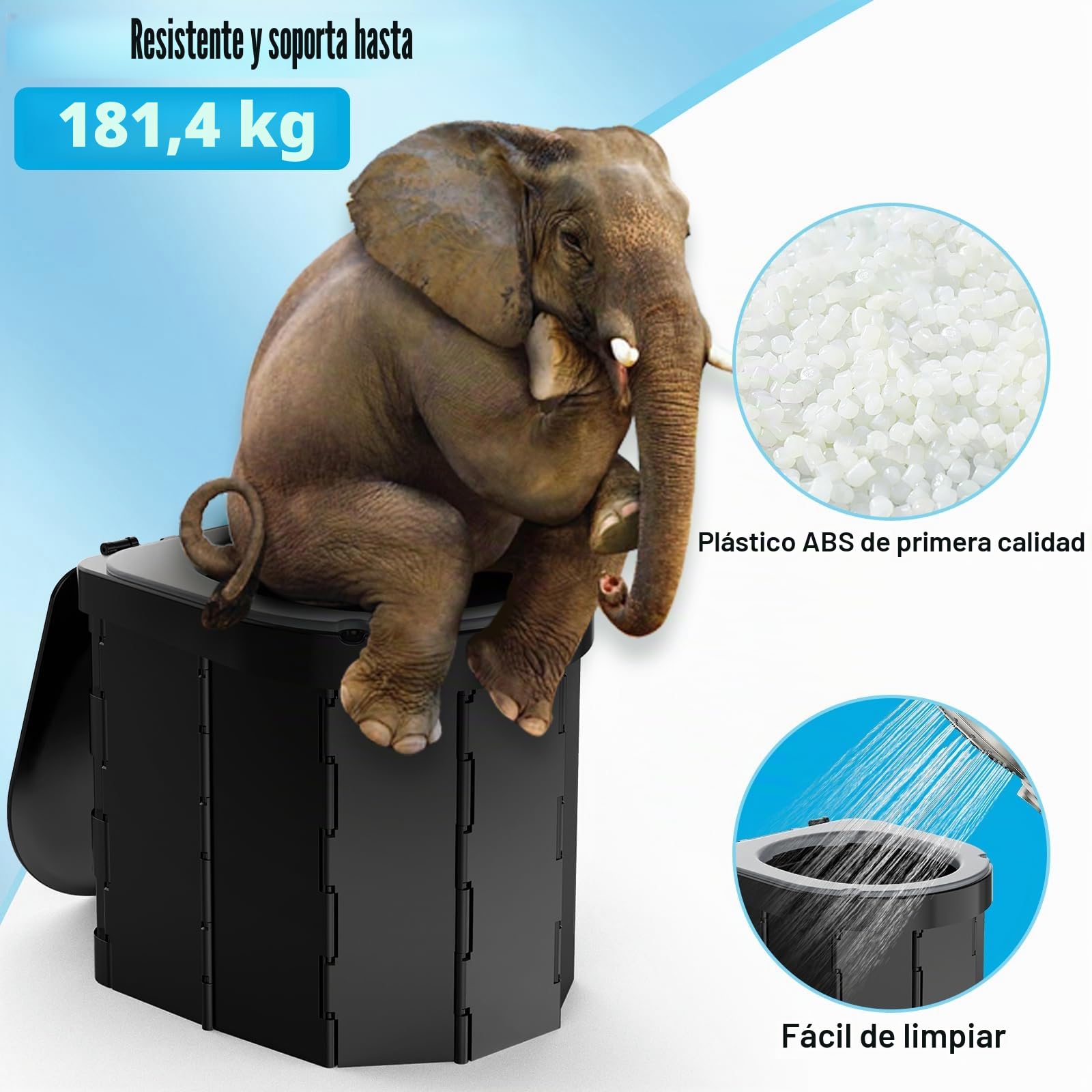 WADEO Inodoro portátil para acampar con asiento cómodo de EVA, con capacidad para hasta 200 kg, con 20 bolsas de basura, soporte para papel y móvil, para acampadas, viajes y pesca