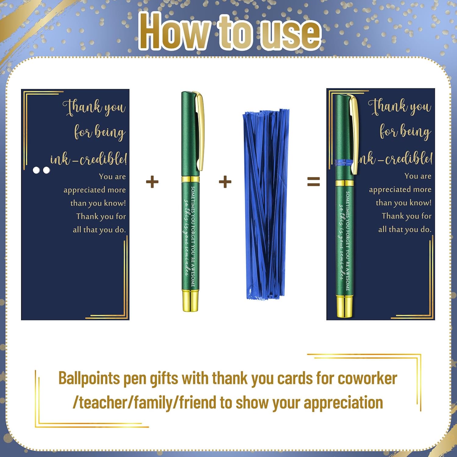 Sayglossy 40 Sets Employee Appreciation Gifts Inspirational Ballpoint Pen with Thank You Greeting Card for Staff Recognition Coworkers Teachers Thank You Gifts (Awesome)