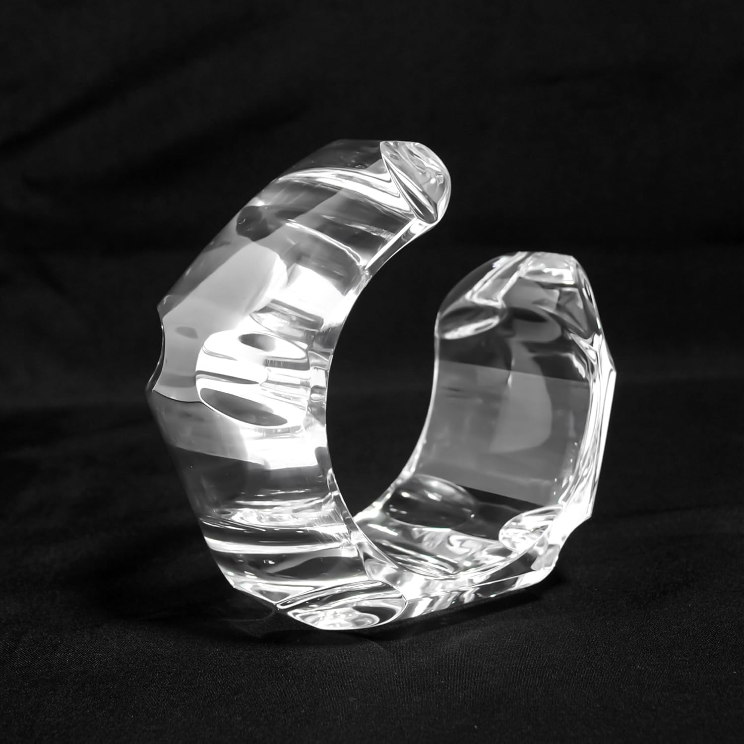 Vertical Faceted Clear Acrylic Wrist Cuff Bracelet | Diaphanus Luminary Handmade Statement Wrist Cuff | Sculptural Open-Ended Design | Satin Finish Light Reflective Jewelry