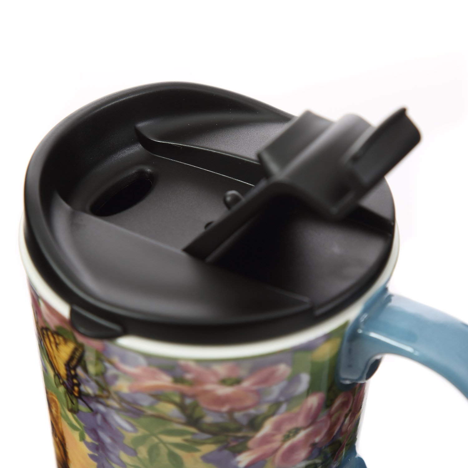 CEDAR HOME Taza de cerámica para café de viaje, taza de té de porcelana con tapa, 17 onzas, flor y gato