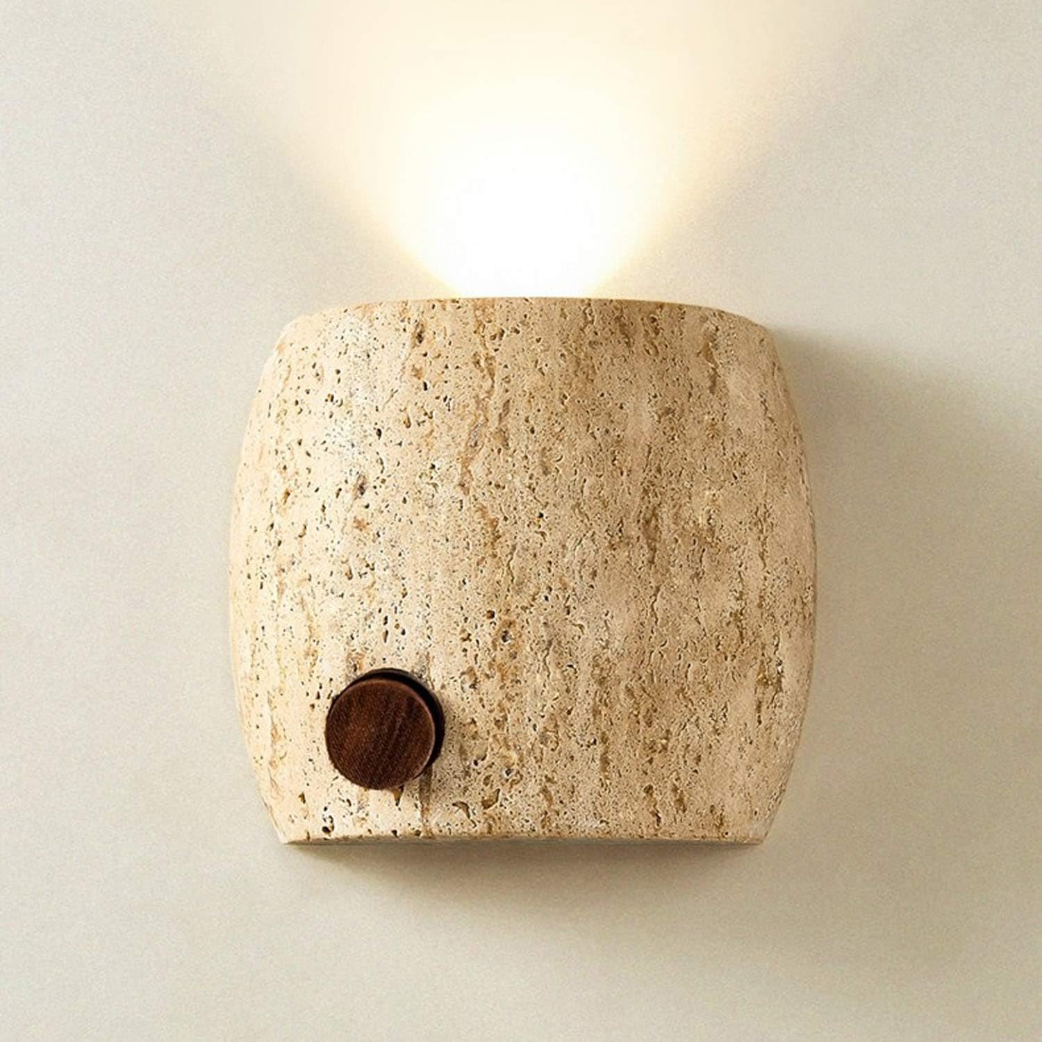 USMJQVZ Yellow Travertine Wall Sconce Yellow Cave Yellow Light Fixture 1-Light Vanity Natural Hardwired Interior Stone Sconce Bedroom Hallway Living Room Corridor Wood