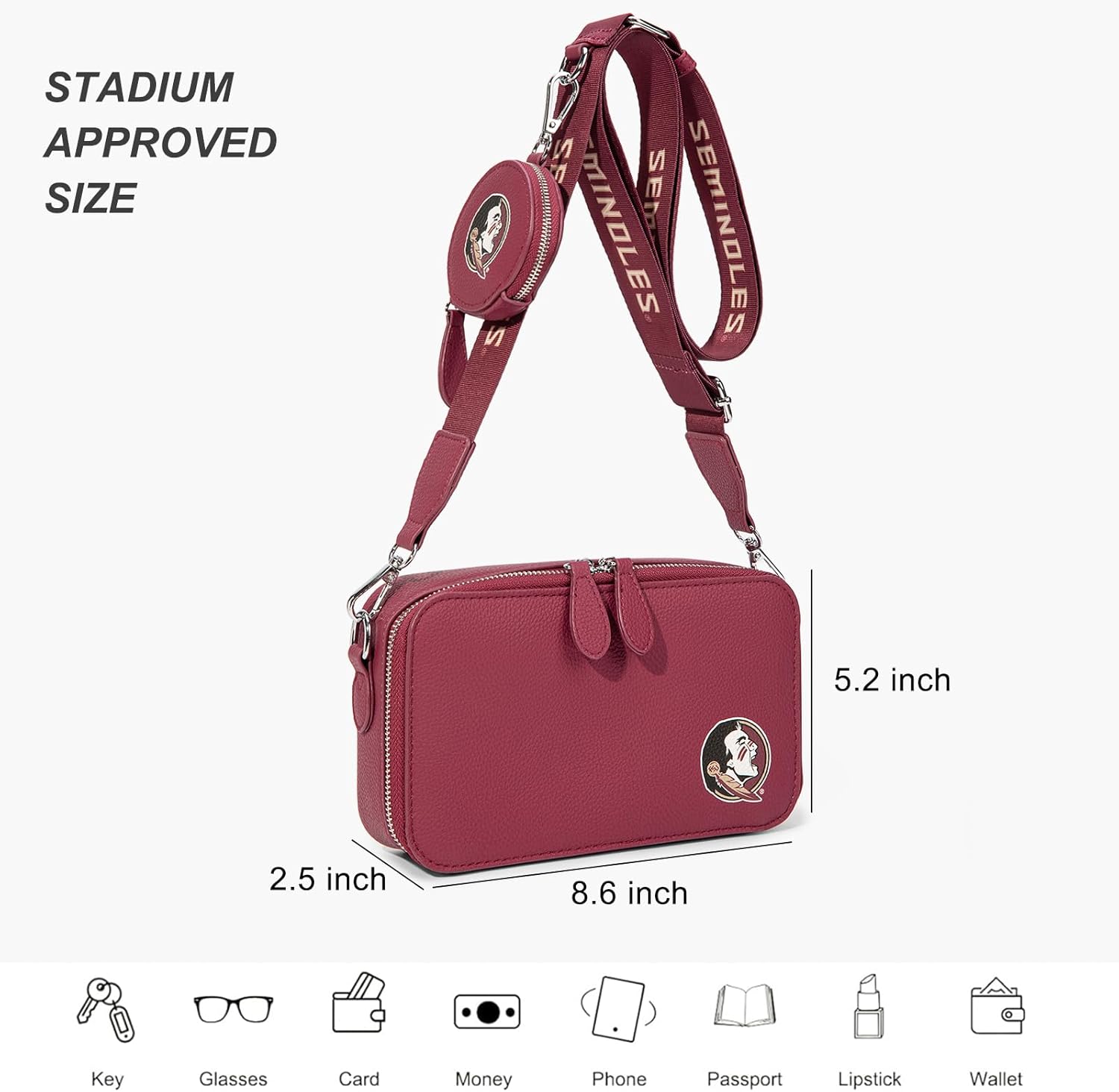 NCAA Crossbody Bag with Mini Purse, Women Crossbody Shoulder Handbag with Adjustable Strap, Trendy Leather Travel Purse