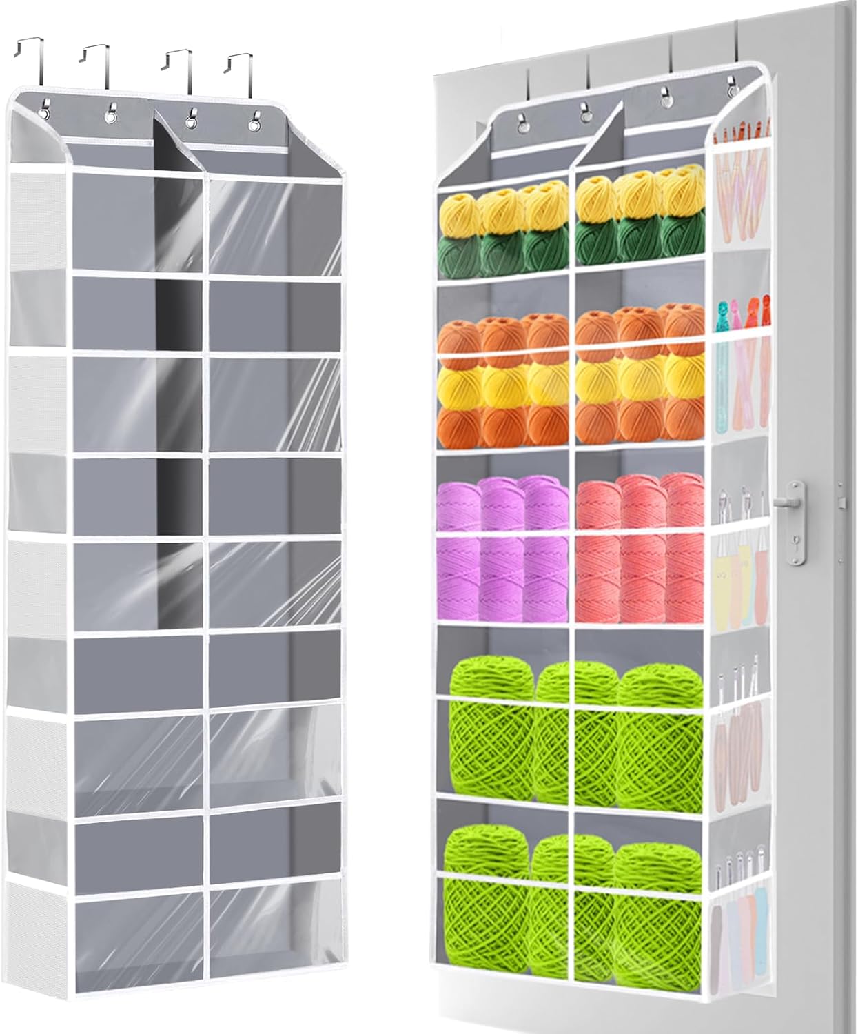 Hanging Yarn Storage Organizer 5 Tiers Large Capacity Over the Door Yarn Storage Bag with 6 Medium Pockets & 2 Bottom Large Pockets & 10 Side Mesh Pockets