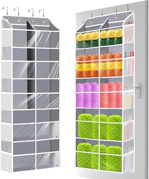 Hanging Yarn Storage Organizer 5 Tiers Large Capacity Over the Door Yarn Storage Bag with 6 Medium Pockets & 2 Bottom Large Pockets & 10 Side Mesh Pockets