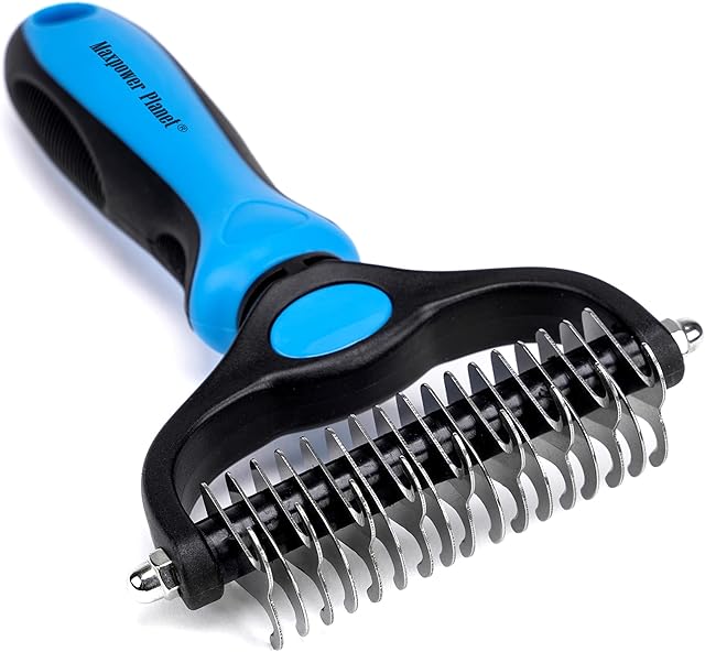 Maxpower Planet Dog Brush - Reduce Shedding by 95% - Double Sided Deshedding Dematting Tool - Undercoat Rake Dog, Cat Brush - Dog Brushes Shedding Hair - Dog Grooming Brush - Cat Grooming Brush, Blue