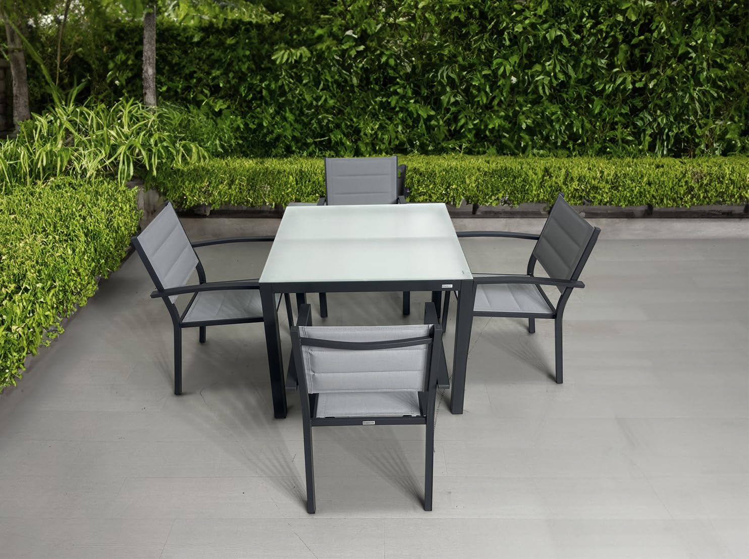 MOMMA HOME Set Mesa y sillas terraza, Conjunto Muebles Jardín Exterior 5 Piezas, Estructura de Aluminio, Mesa y Sillas Terraza Impermeables, Resistentes a Intemperie y Exterior (Gris Antracita)