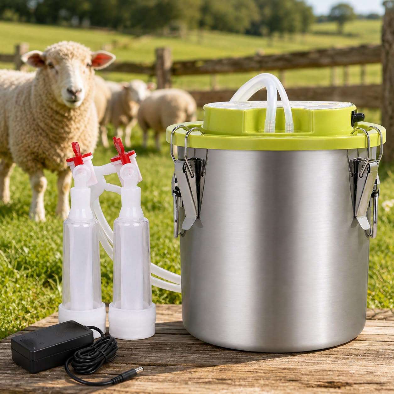 Mungitrice Ricaricabile da 12 L per Mucche, Capre e Pecore Sheep | Mungitrice Elettrica Portatile, Pulsazione Regolabile, Arresto Auto, Secchio Inox 12 L e Alimentazione a Batteria o Rete